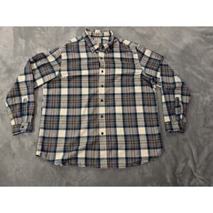 LL Bean Men's XL Blue Plaid Flannel Long Sleeve Button Up Shirt 100% Cotton,